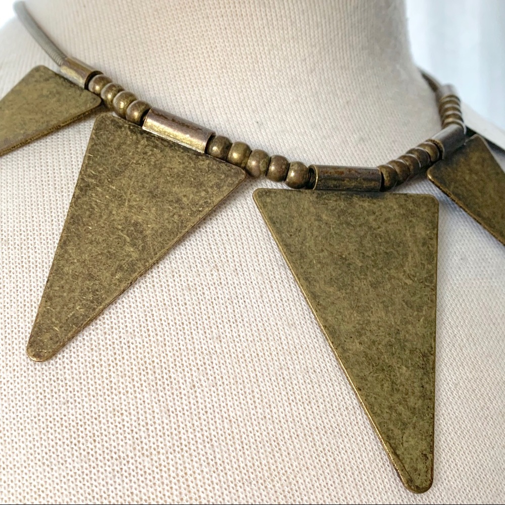 Geometric Brass Statement Necklace - image 2